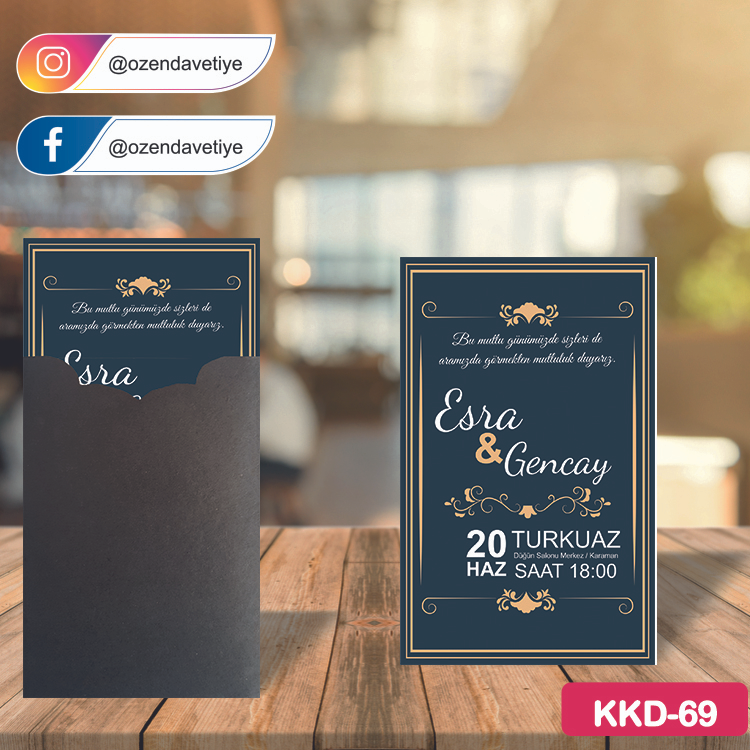 ozen-davetiye-Düğün Davetiyesi-Kahverengi Kraft Zarflı Davetiye Model No:69